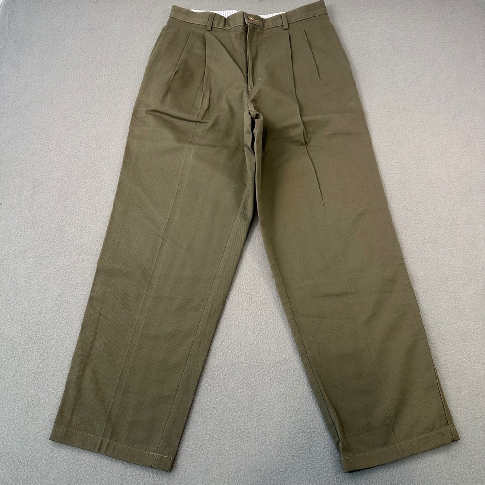 Arrow Mens Pleated Chino Pants Olive Green Cotton Twill Size 16 Husky A856002